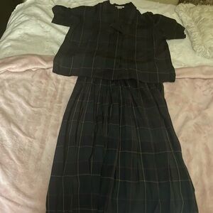 Ann Taylor Black Plaid Silk Skirt